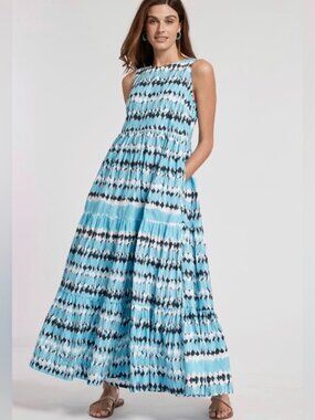 Tyler Boe Multi Striped Tie Dye Sleeveless Rachel Tiered Maxi Dress Blue Medium